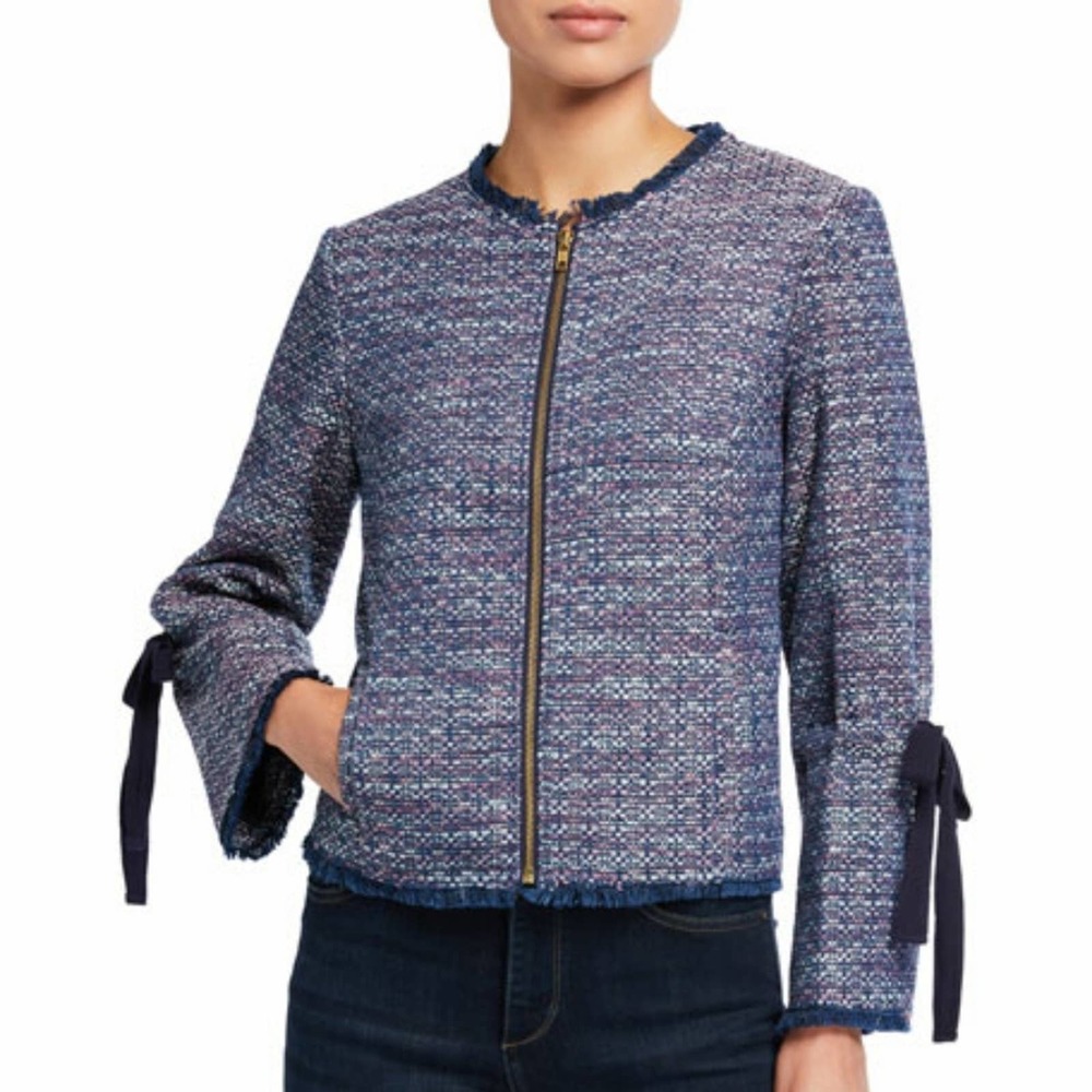 Tyler Boe boucle navy blue jacket with bow size medium